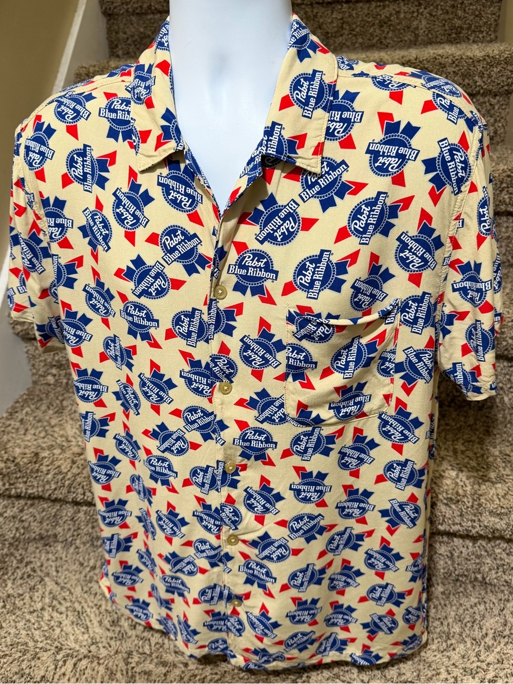 Exclusive - men’s *Pabst Blue Ribbon PBR* light button up casual shirt - L